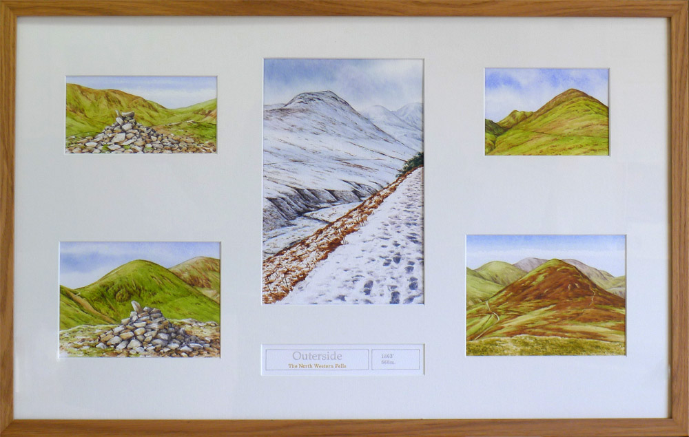 Outerside original sketches by Andy Beck, from the Wainwrights in Colour framed