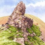Helm Crag summit sketch by Andy Beck, Wainwright Helm Crag