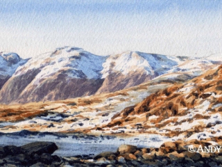 Scafells in winter from Crinkle Crags