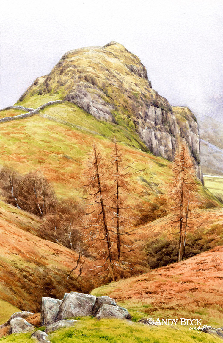 Castle Rock, St John's in the Vale. Wainwrights in Colour sketch