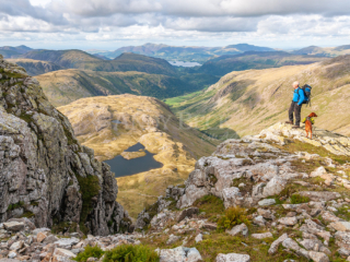 Above Borrowdale, Walker on Great End, Lake District, Wainwright Fells, Mountains