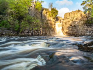 High Force Sunrise print. High Force Teesdale at sunrise, River Tees waterfall Teesdale