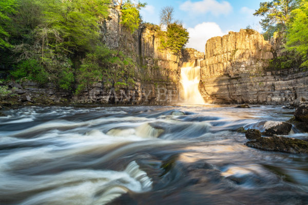 High Force Sunrise print. High Force Teesdale at sunrise, River Tees waterfall Teesdale