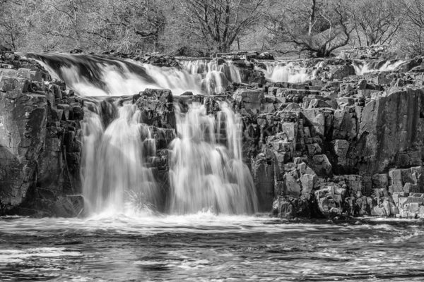 Low Force waterfall in black and white, river tees waterfall, Teesdale