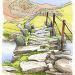 Slater&#039;s Bridge, Little Langdale, small pen and watercolour sketch, Andy Beck painting the wainwrights series