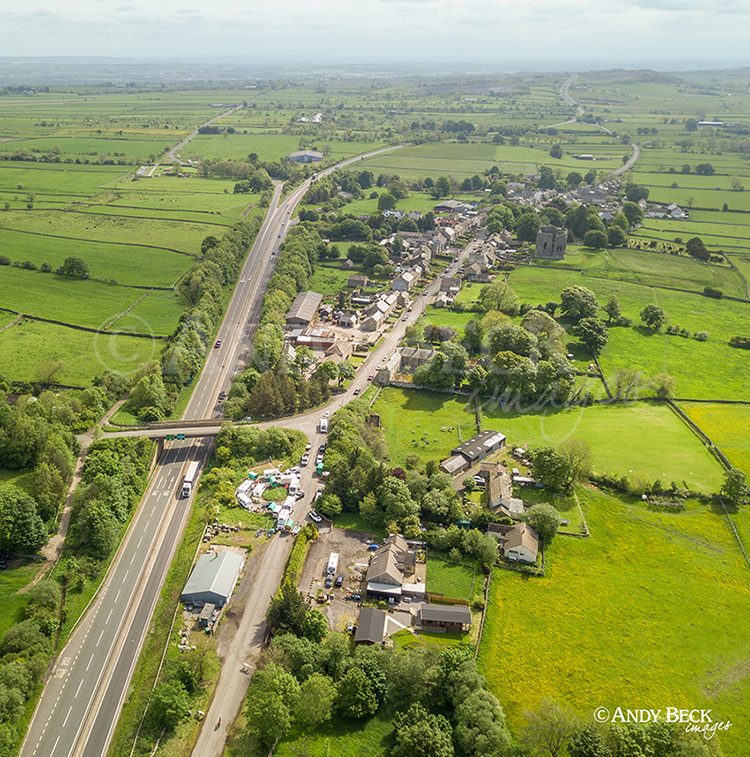 Bowes Village and the A66 from above.