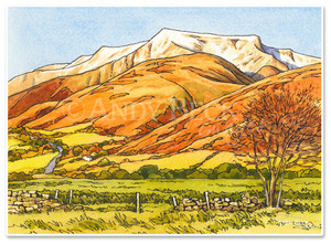 Blencathra sketch, pen and wash by Andy Beck