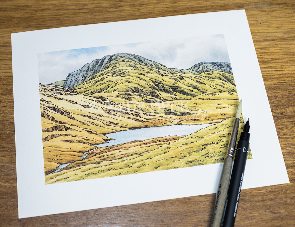 Great End. Signed print of Wainwright fell, Great End Andy Beck painting the wainwrights series