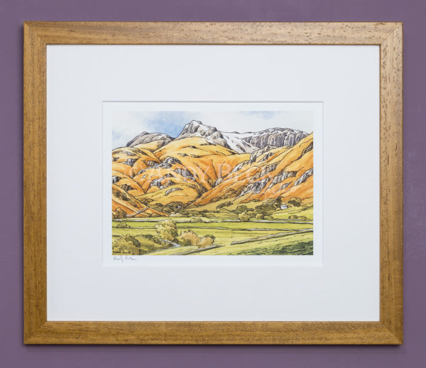 Langdale Pikes. Print by Andy Beck framed