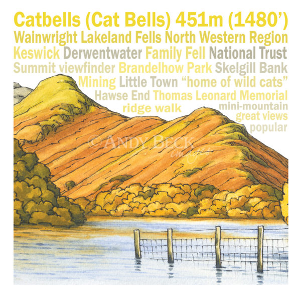 Catbells 6x6 greeting card by Andy Beck