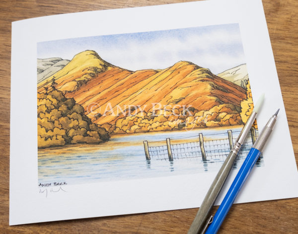 Catbells sketch. Print from a pen and watercolour sketch by Andy Beck