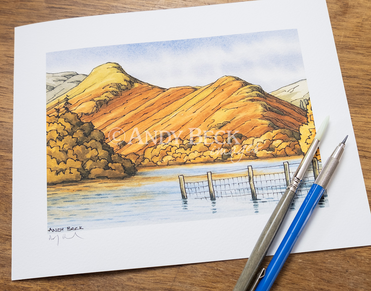 Catbells print from a pen and watercolour sketch by Andy Beck