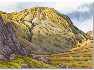Lingmell, Wainwright fell Lingmell, pen and watercolour sketch, Andy Beck painting the wainwrights series