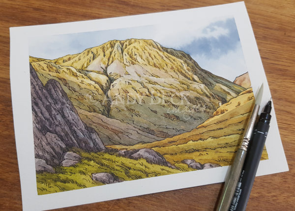 Lingmell pen and watercolour sketch by Andy Beck