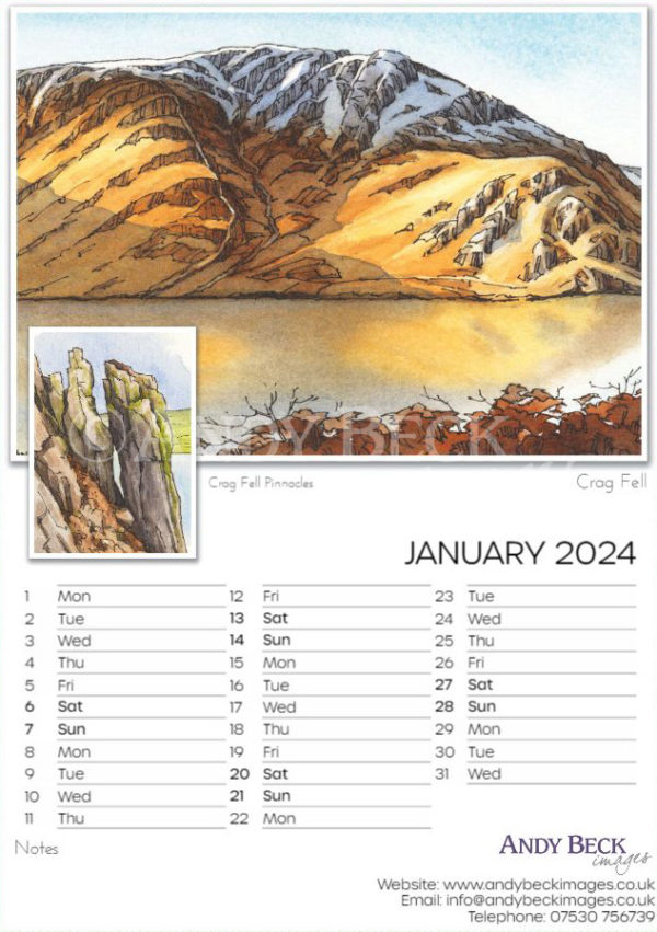 Lakeland Fells calendar 2024 January by Andy Beck