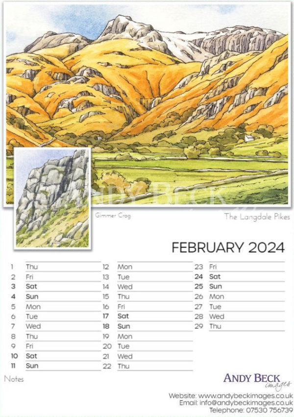 Lakeland Fells calendar 2024 February by Andy Beck