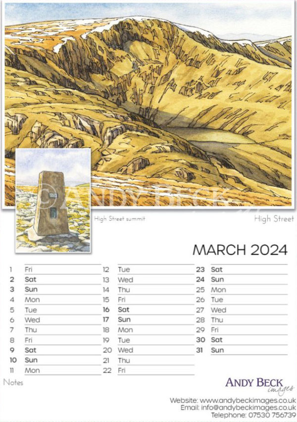 Lakeland Fells calendar 2024 March by Andy Beck