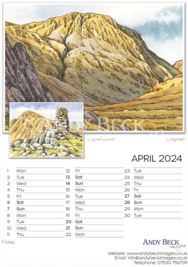 Lakeland Fells calendar 2024 April by Andy Beck