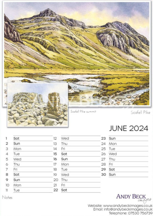 Lakeland Fells calendar 2024 June by Andy Beck
