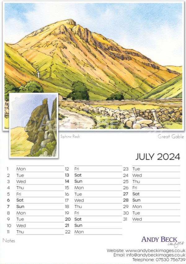 Lakeland Fells calendar 2024 July by Andy Beck