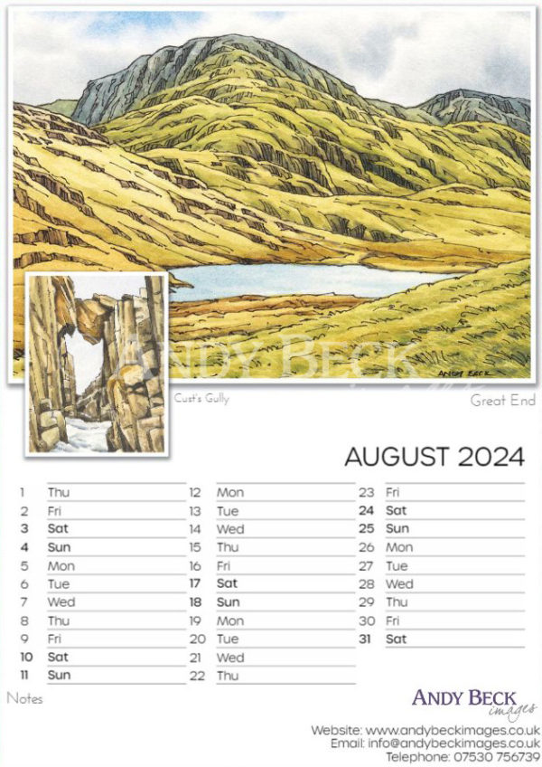 Lakeland Fells calendar 2024 August by Andy Beck
