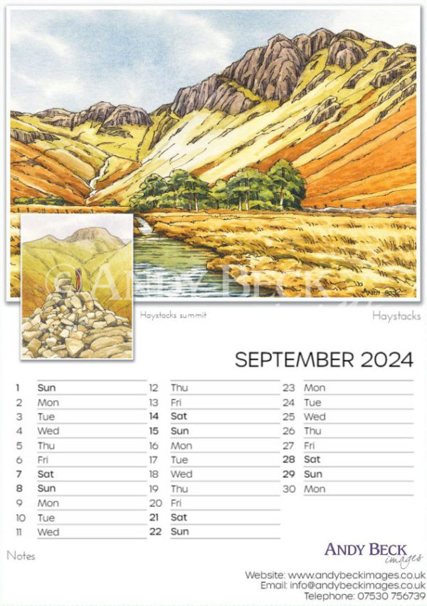 Lakeland Fells calendar 2024 September by Andy Beck