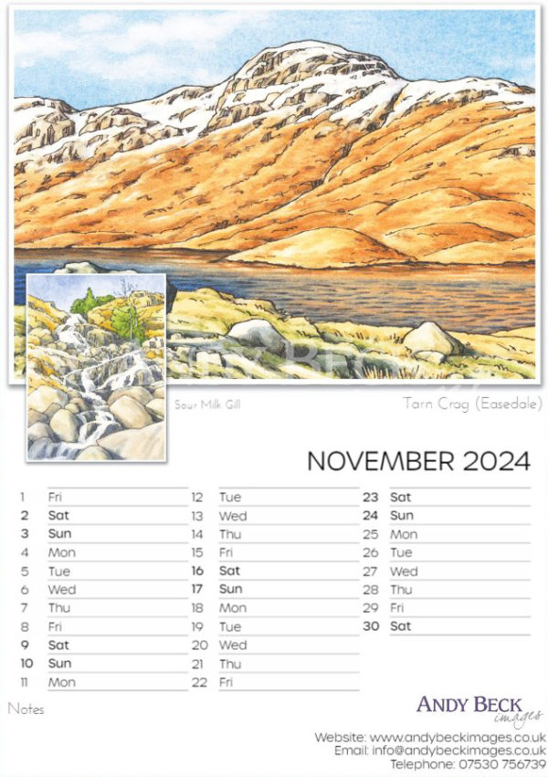 Lakeland Fells calendar 2024 November by Andy Beck