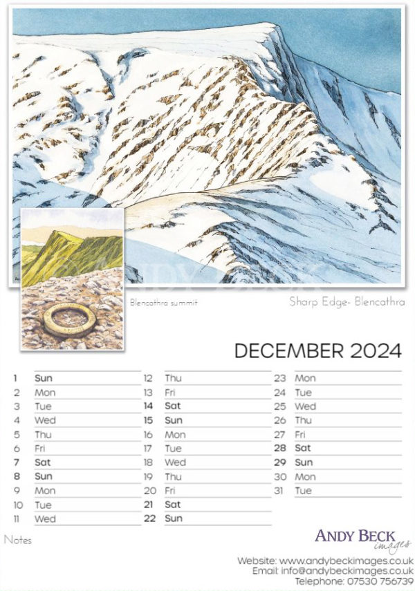 Lakeland Fells calendar 2024 December by Andy Beck