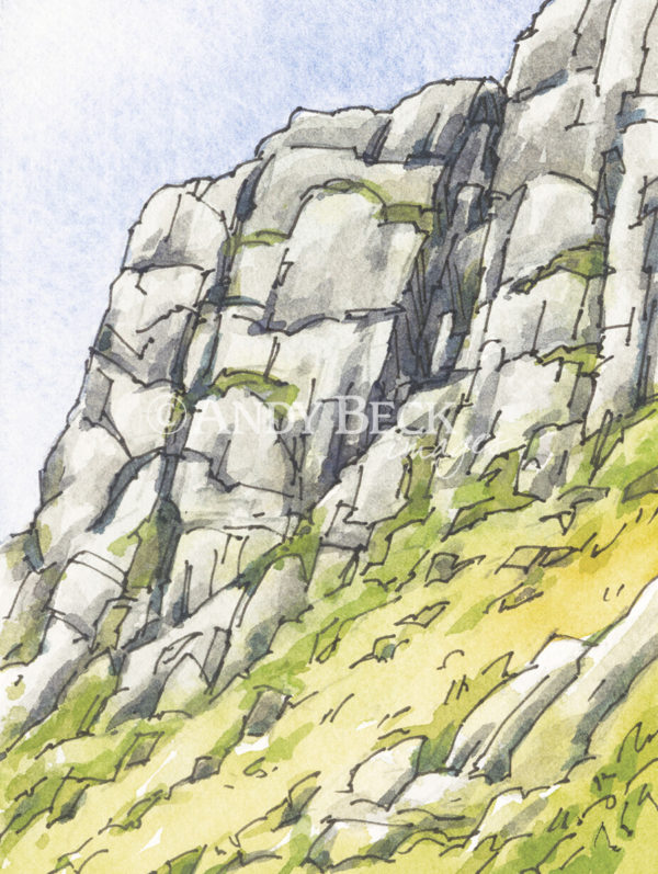 Gimmer Crag Langdale Pikes framed sketch by Andy Beck
