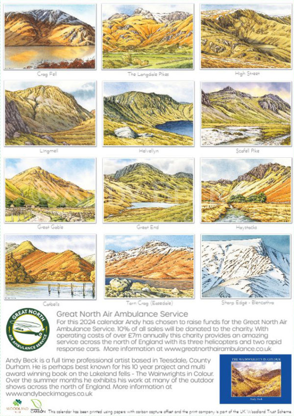 Lakeland Fells calendar 2024 back cover by Andy Beck