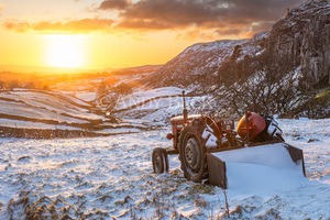 Dawn of a new day, vintage tractor at Holwick, Teesdale, County Durham