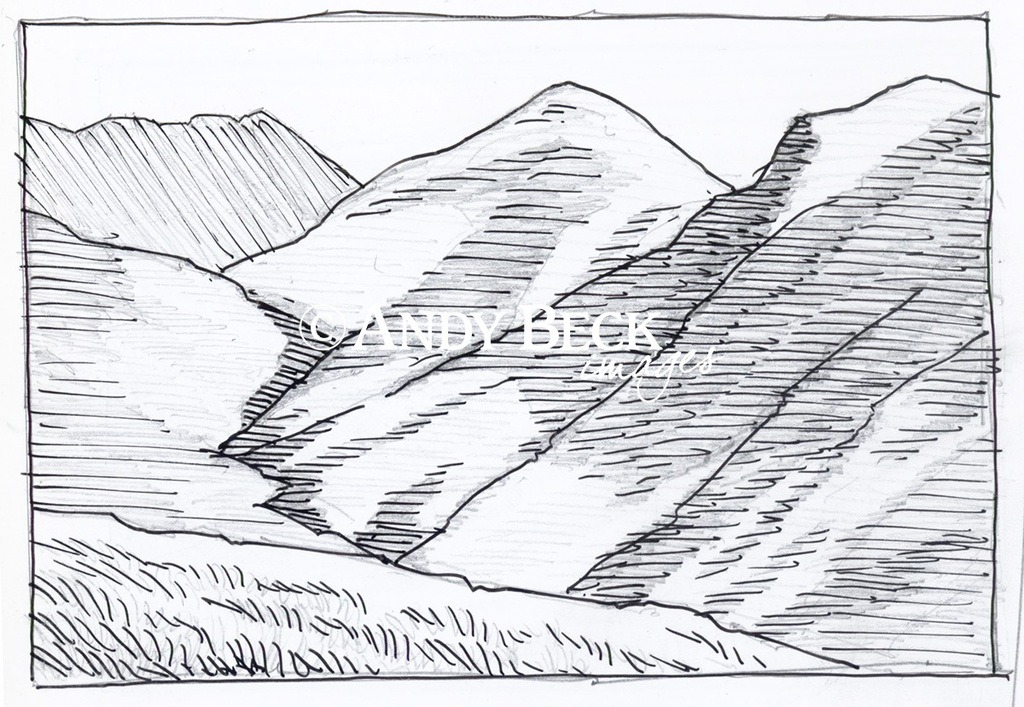 Ard Crags line drawing. Wainwright Ard Crags