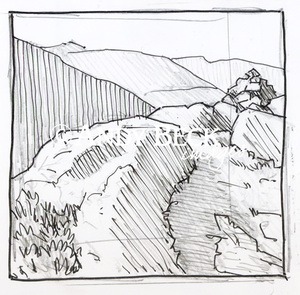 Arnison Crag summit line drawing. Wainwright Arnison Crag