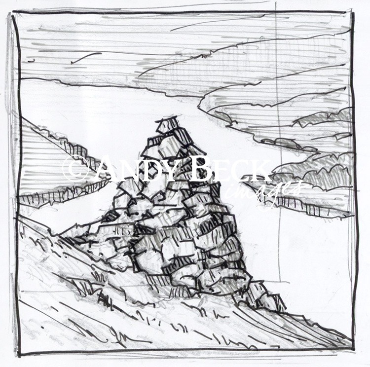 Arthur's Pike beacon line drawing. Wainwright Arthur's Pike