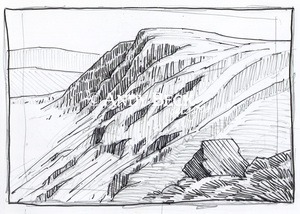 Bannerdale Crags line drawing. Wainwright Bannerdale Crags