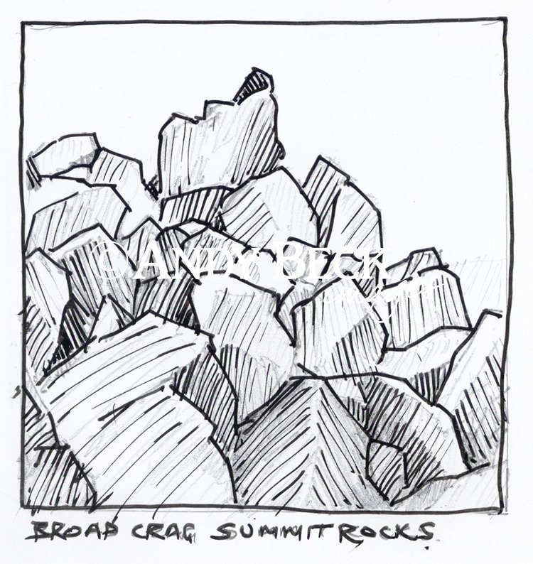 Broad Crag summit line drawing. Wainwright Broad Crag
