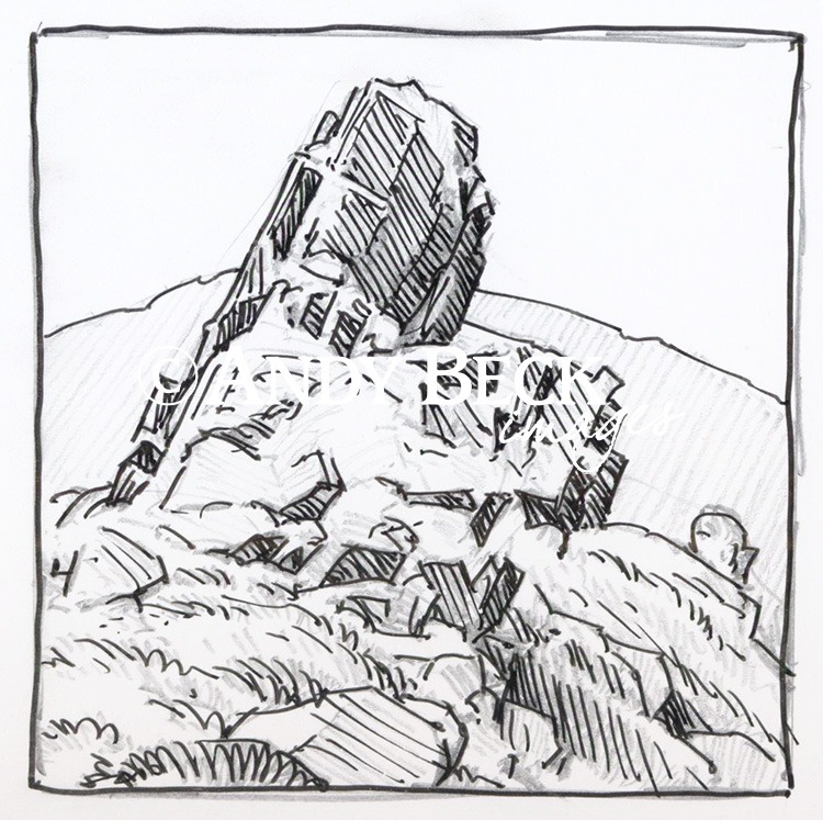 Helm Crag summit line drawing.Wainwright Helm Crag