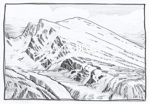 Scafell line drawing. Wainwright Scafell