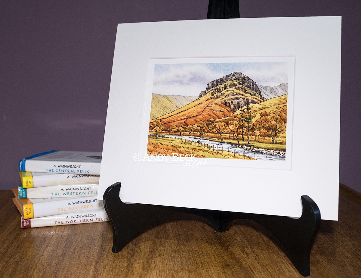 Eagle Crag mounted open print. Wainwright Eagle Crag Borrowdale