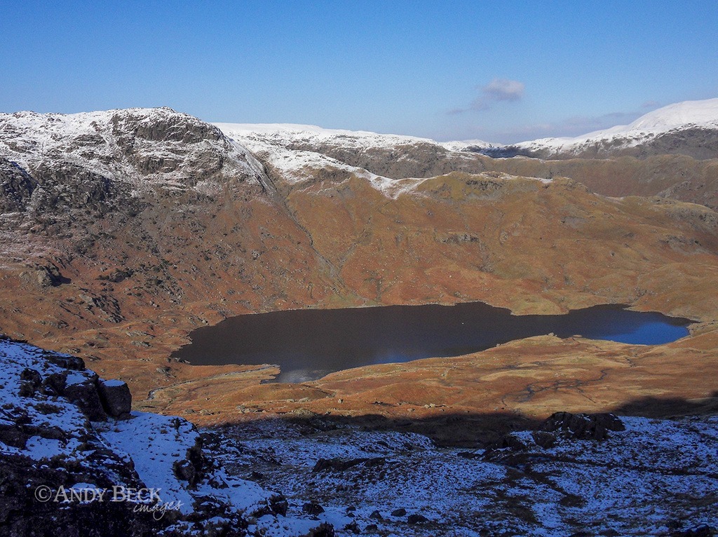 Easedale Tarn from Great Castle How. Tarn Crag on the left
