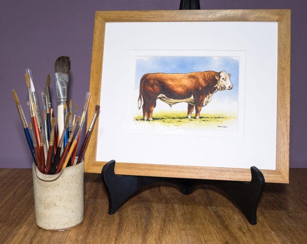Hereford Bull framed original. Hereford Cattle