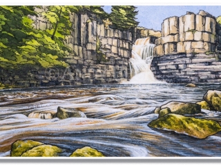High Force pen and wash sketch. High Force waterfall, River Tees