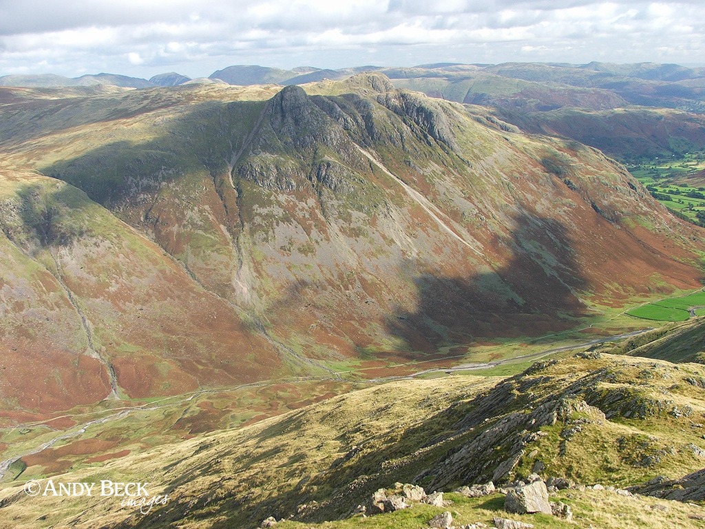 Langdale Pikes from The Band below Bow Fell