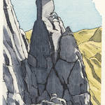 Napes Needle sketch. Napes Needle Great Gable Andy Beck painting the wainwrights series