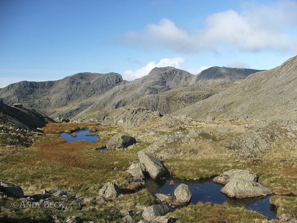 Scafells from near Shelter Crags. Wainwright fells Scafell Pikes