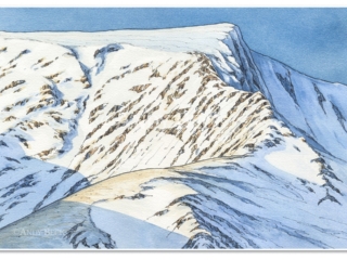 Sharp Edge pen and watercolour sketch. Sharp Edge Blencathra Andy Beck painting the wainwrights series