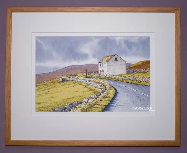 Harwood barn, Teesdale, framed original pen and watercolour sketch. Teesdale painting by Andy Beck