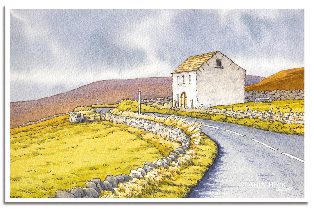 Harwood barn pen and watercolour sketch, Teesdale.