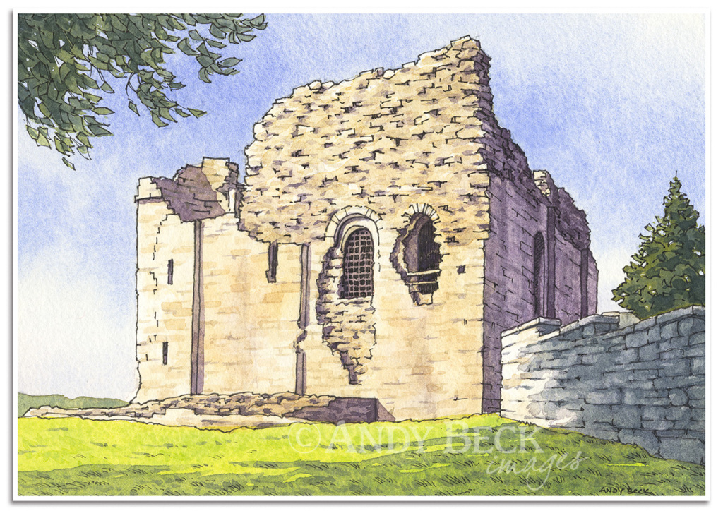 Bowes Castle pen and watercolour sketch