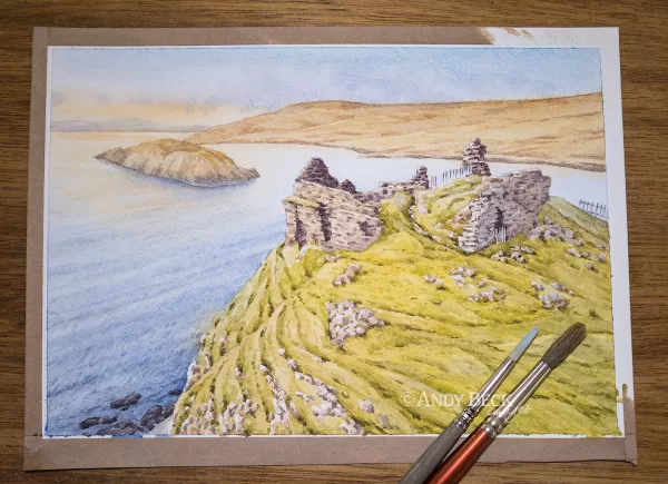 Duntulm Castle original watercolour by Andy Beck. Isle of Skye painting